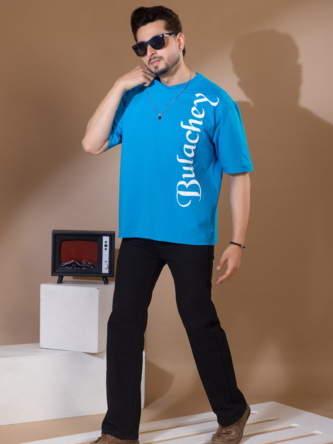 Blue Frequency Oversized Printed T-Shirt
