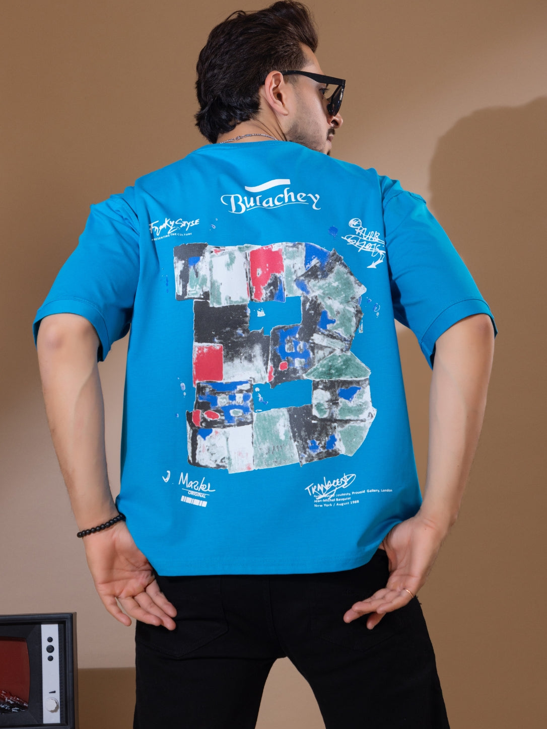 Blue Frequency Oversized Printed T-Shirt