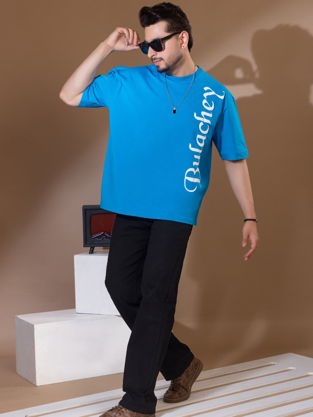 Blue Frequency Oversized Printed T-Shirt